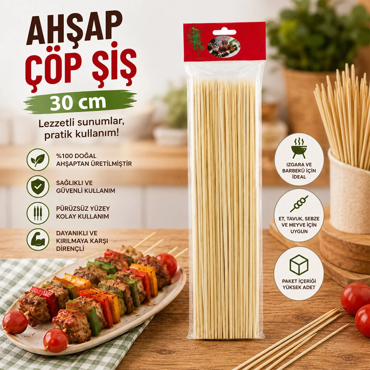 Ahşap Çöp Şiş 30cm 46pcs Bx40 Fiyatı, Yorumları ve Özellikleri