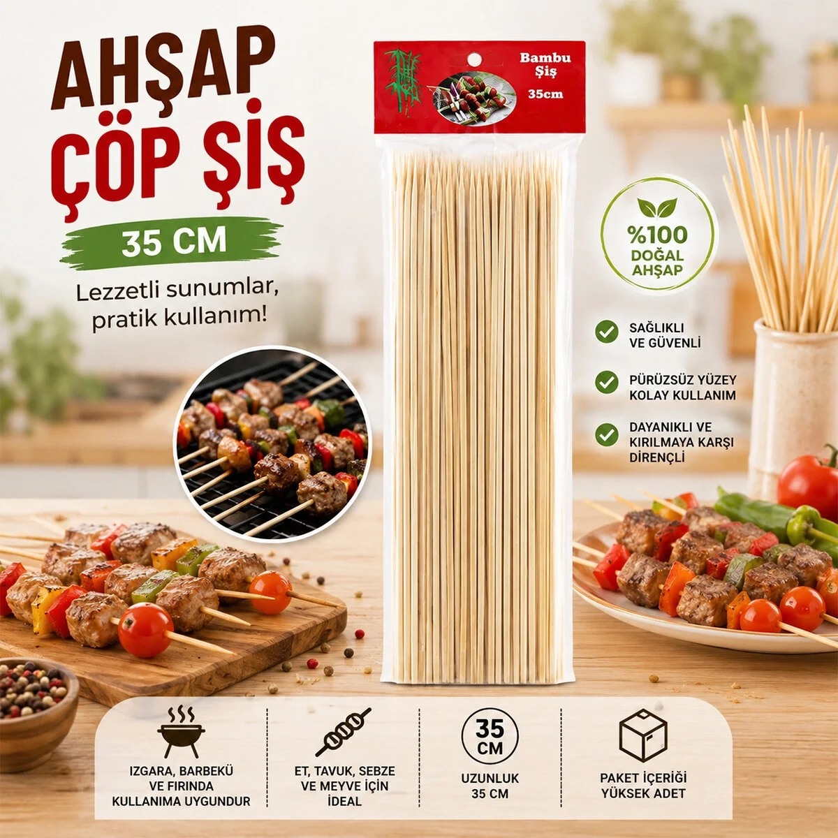 Ahşap Çöp Şiş 35cm 46pcs Bx40 Fiyatı, Yorumları ve Özellikleri