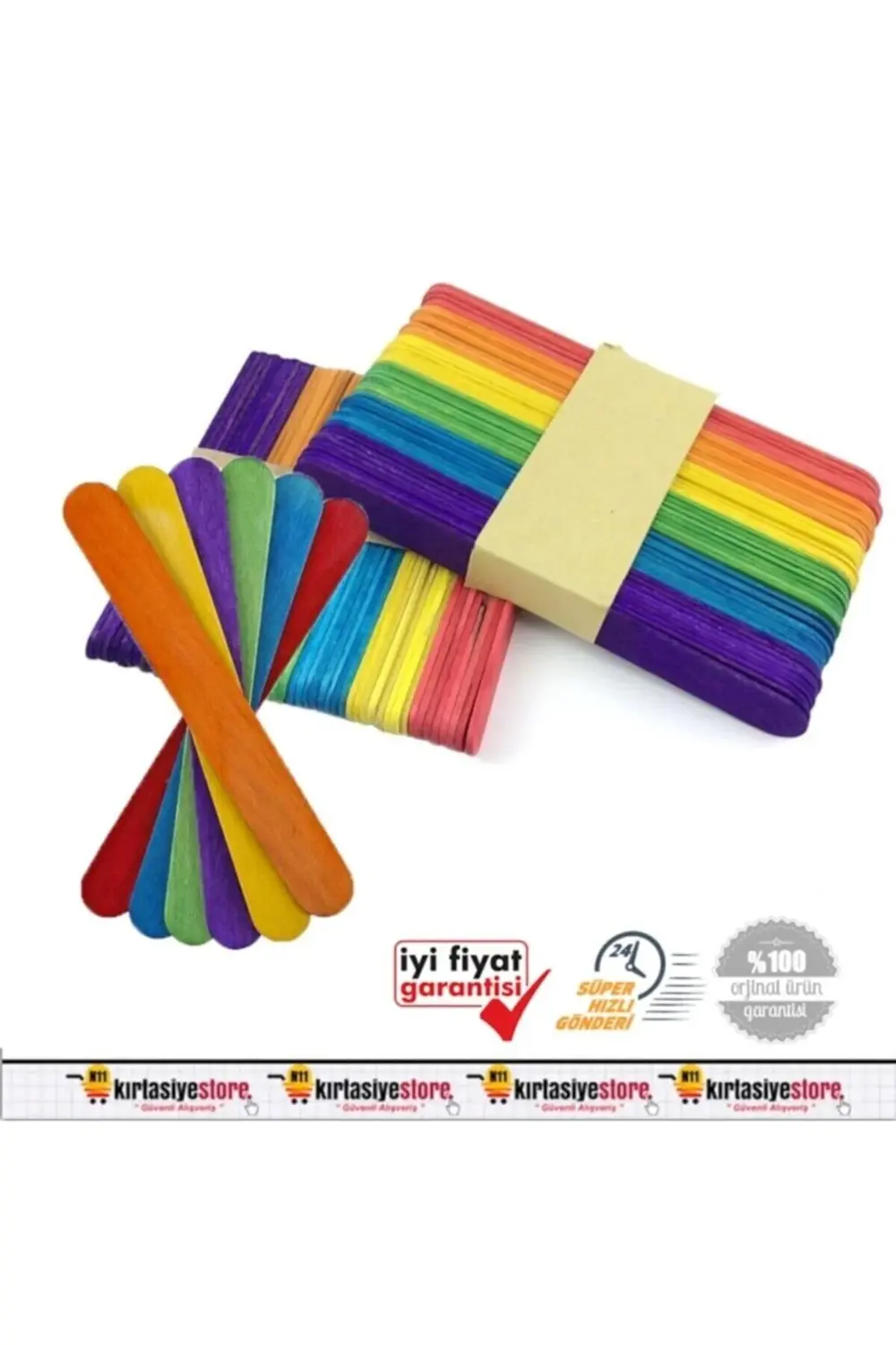 Ahşap Çubuk Dil Basacağı Abeslang Büyük Renkli 50'li Paket Çx