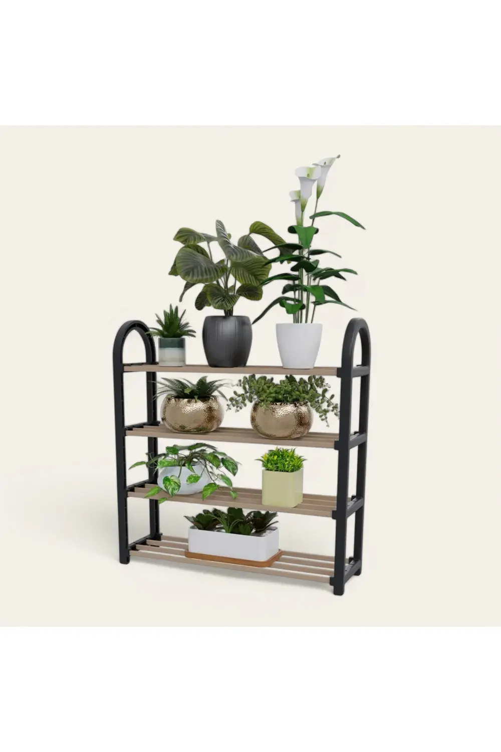 Ahşap Çubuklu 4 Bölmeli Ayakkabılık -Raf Ünitesi