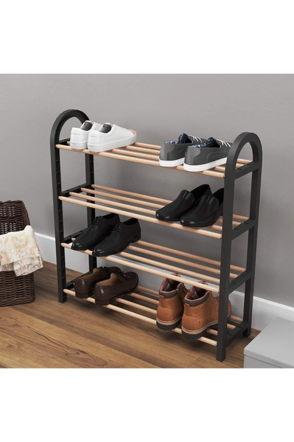 Ahşap Çubuklu Masif Ayakkabılık