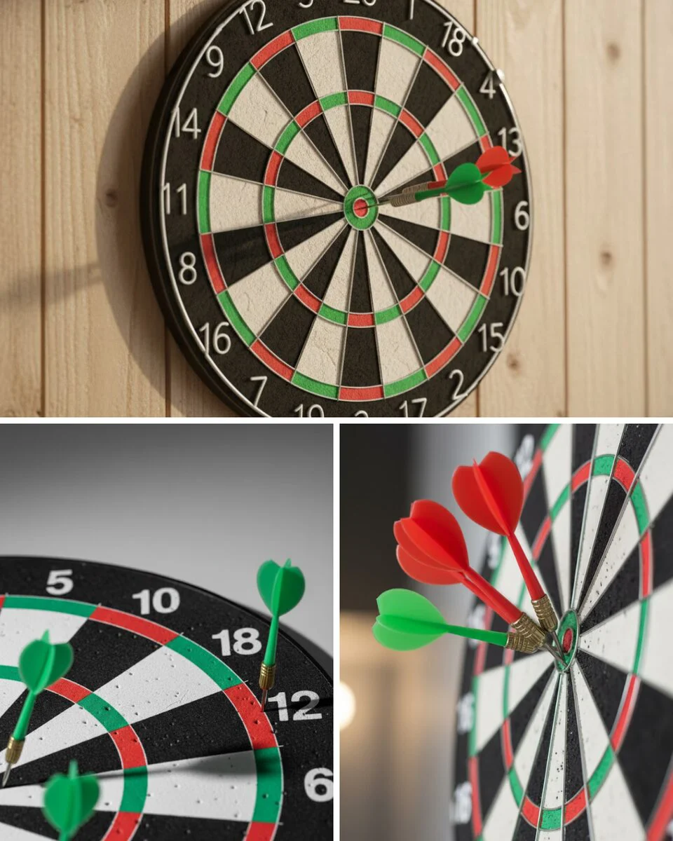 Ahşap Dart Tahtası 12 İnç Metal İğne Uçlu Ok Seti - Ev İçi Eğlence