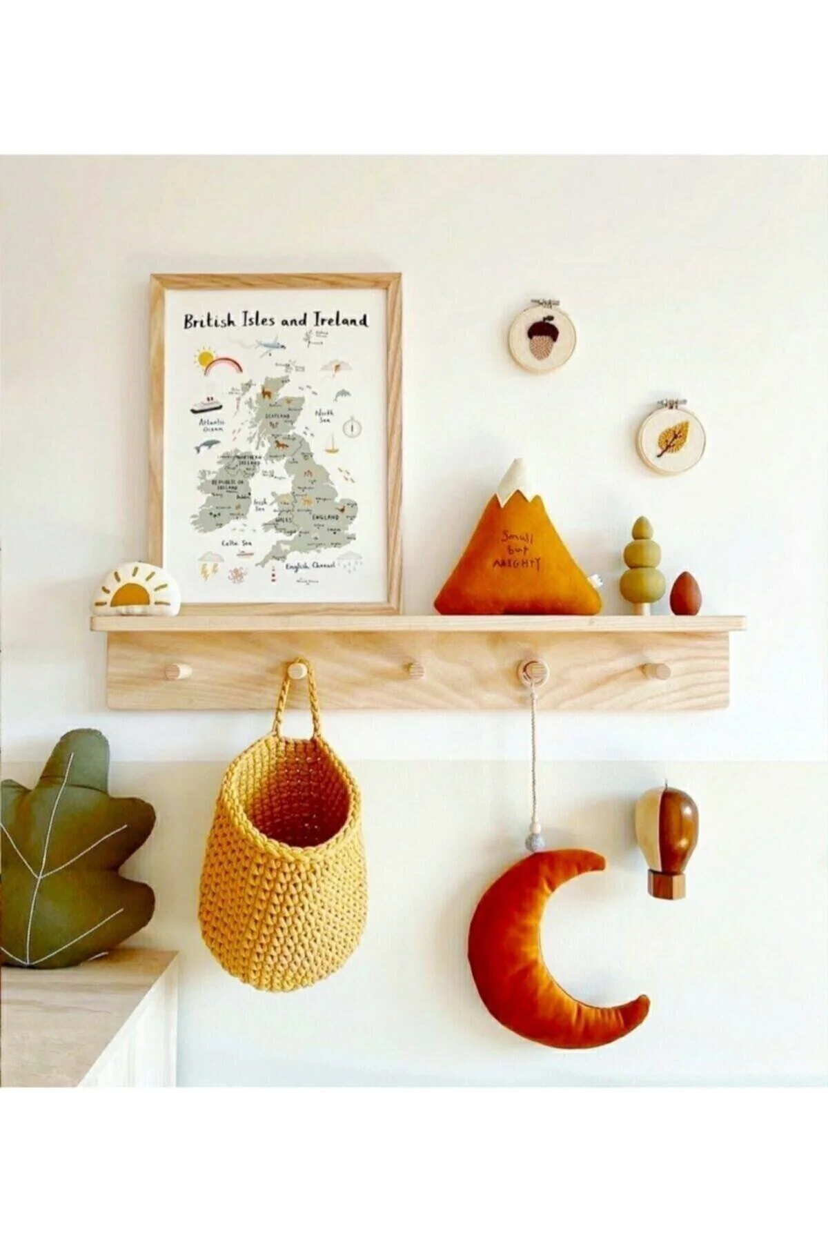 Ahşap Dekoratif Askılık Raf 60 Cm Montessori Askılık
