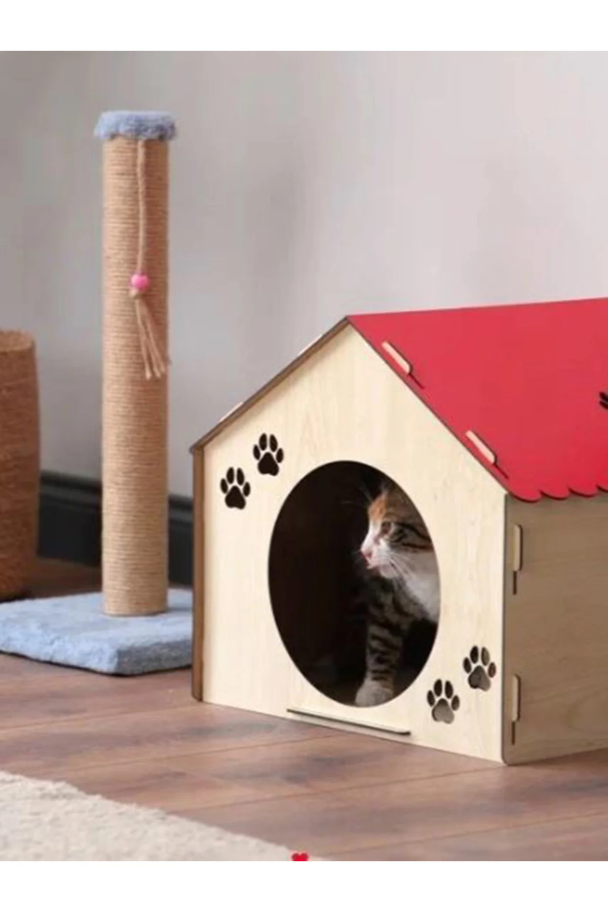 Ahşap Demonte Kedi Evi Evcil Hayvan Yuvası