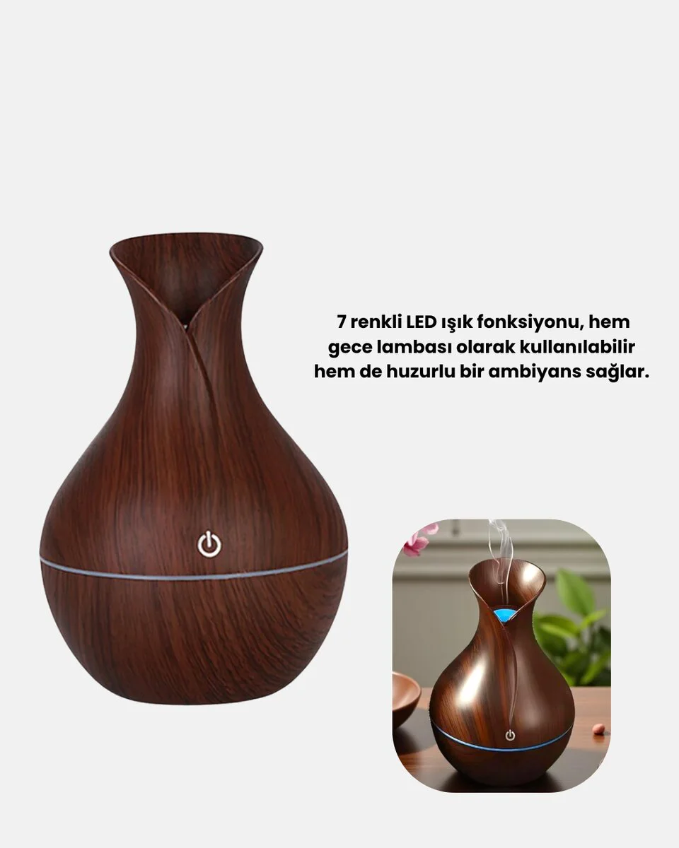 Ahşap Desenli 130 ml Sessiz Aromaterapi Difüzör USB Bağlantılı - Ev Dekorasyonu