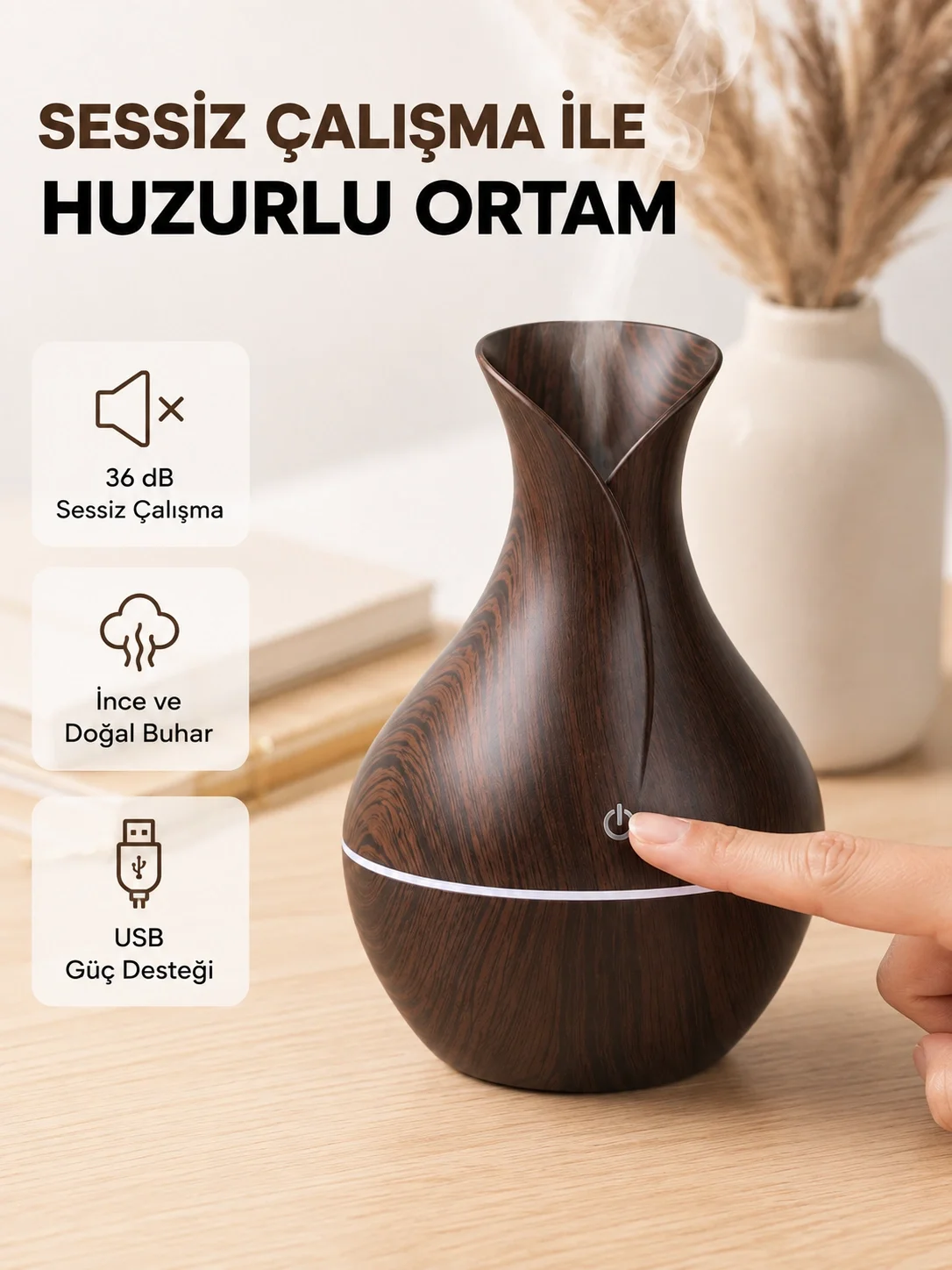 Ahşap Desenli Aromaterapi Difüzör 130 ml Ultrasonik ve 7 Renk LED Işıklı Fiyatı, Yorumları ve Özellikleri