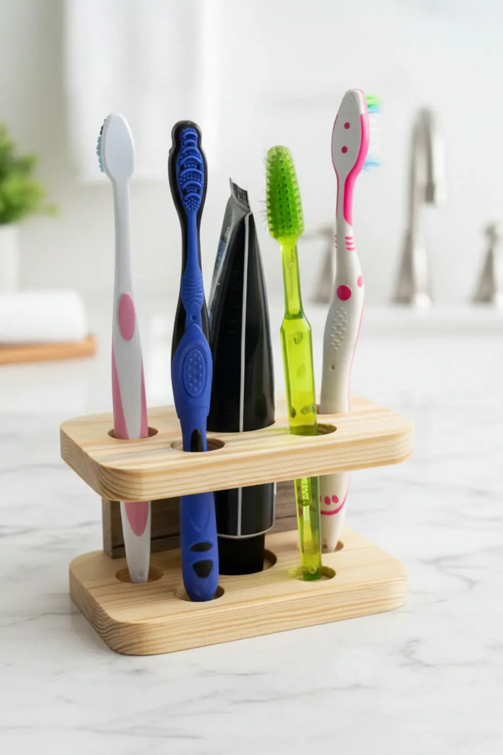 Ahşap Diş Fırçası Standı, El İşçiliği Kedi Detaylı Diş Fırçalık