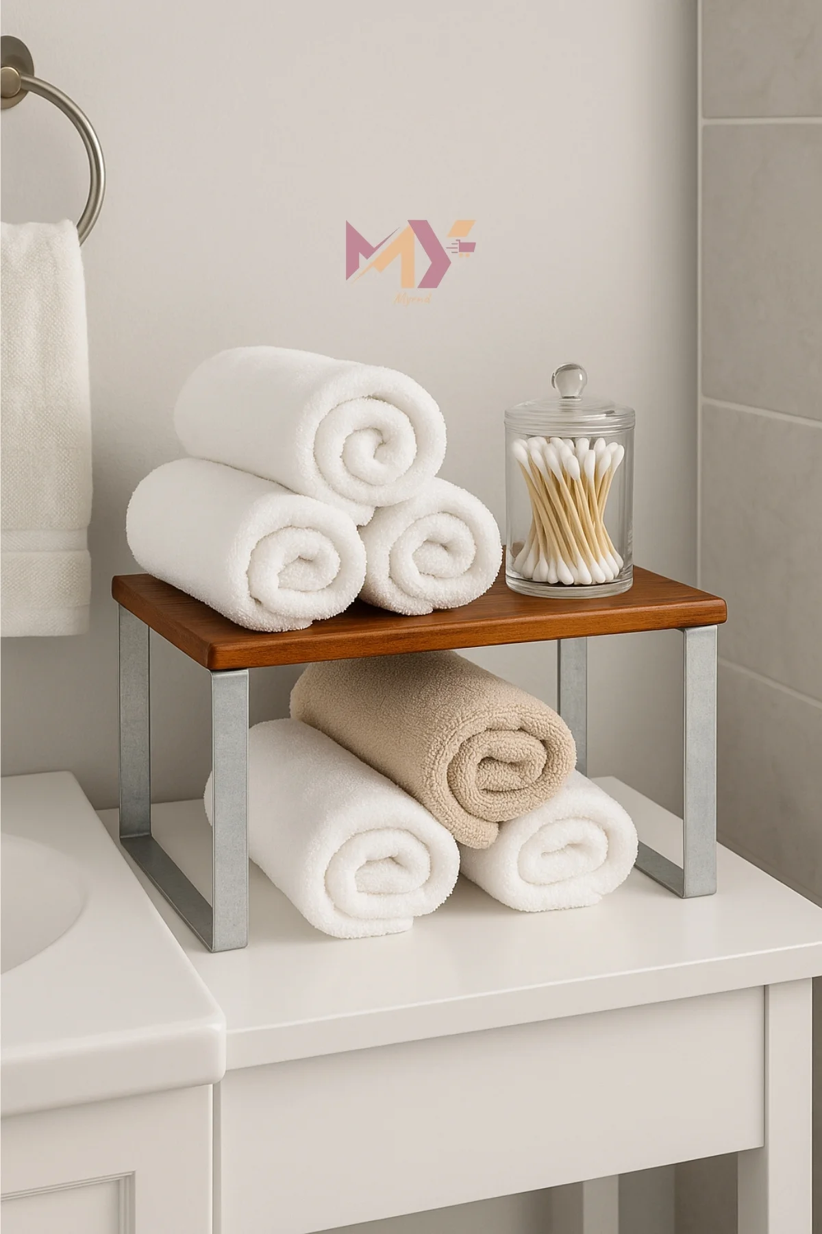 Ahşap Dolap İçi Düzenleyici Raf, Metal Ayaklı Mutfak Banyo Tezgah