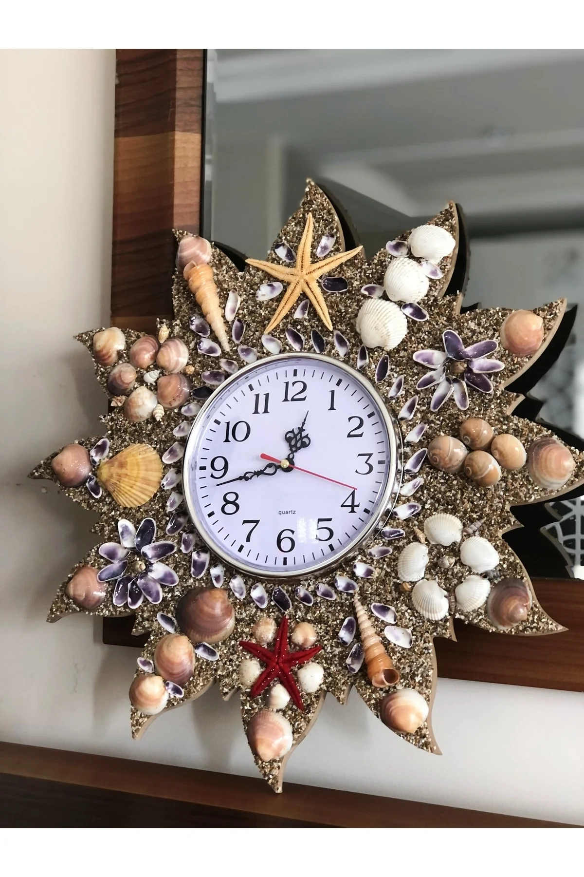 Ahşap Duvar Saati, Deniz Kabukları Ile Süslü Quartz Sessiz Saat Mekanizması, Duvar Saati Modelleri Ahşap Duvar Saati, Deniz Kabukları Ile Süslü Quartz Sessiz Saat Mekanizması, Duvar Saati Modelleri