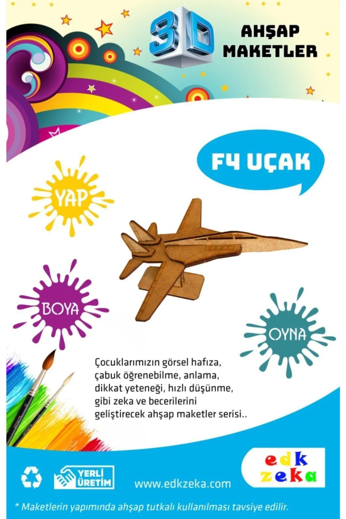 Ahşap F4 Uçak Maketi -(BOYA DAHİL DEĞİLDİR)