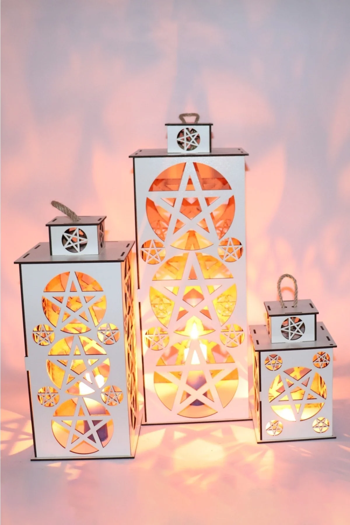 Ahşap Fener Mumluk 3lü Set (yıldız Model)