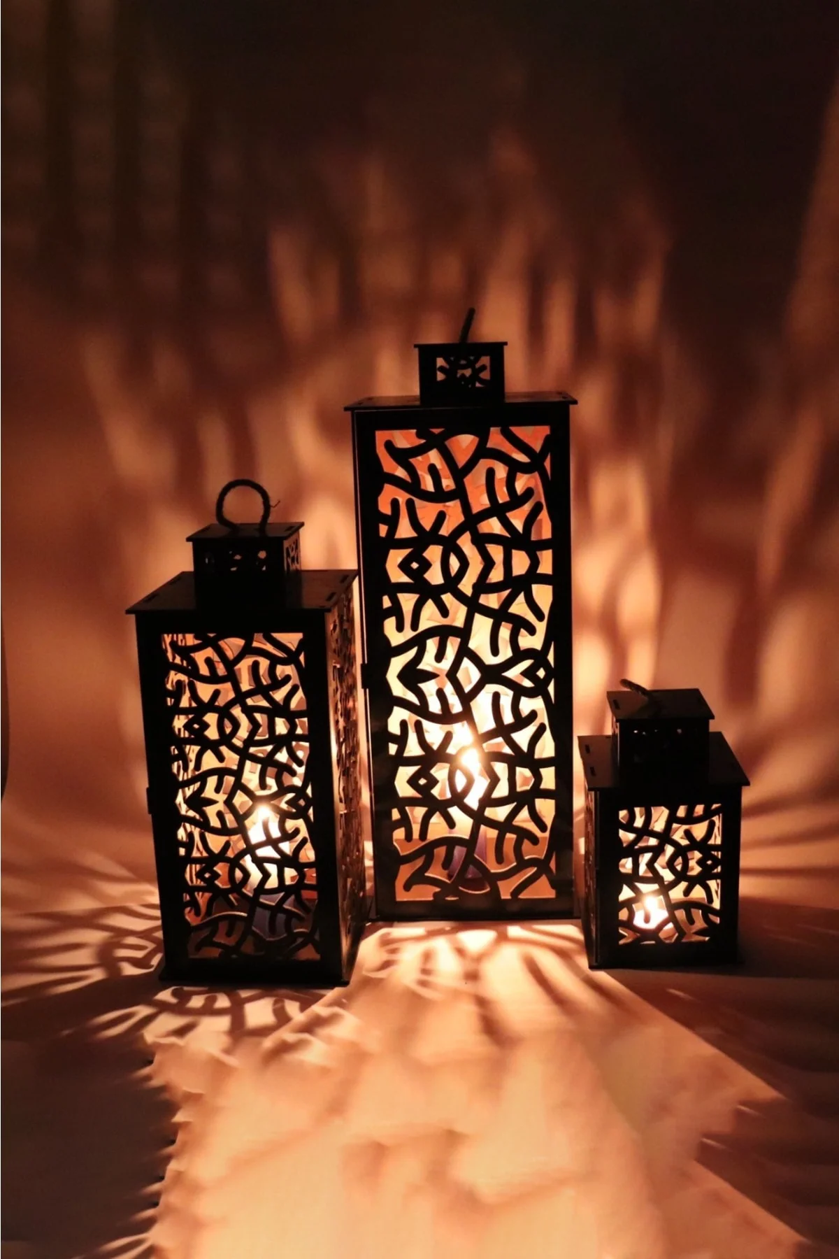 Ahşap Fener Mumluk 3lü Set (labirent Model)