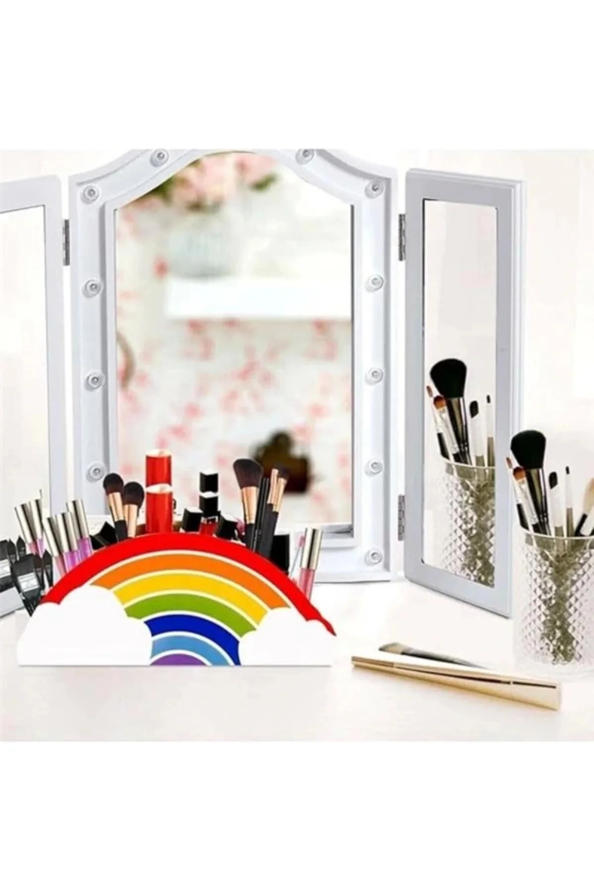 Ahşap Gökkuşağı Çocuklar İçin Masaüstü Kalemlik Kalem Kutusu Organizer Gökkuşağı