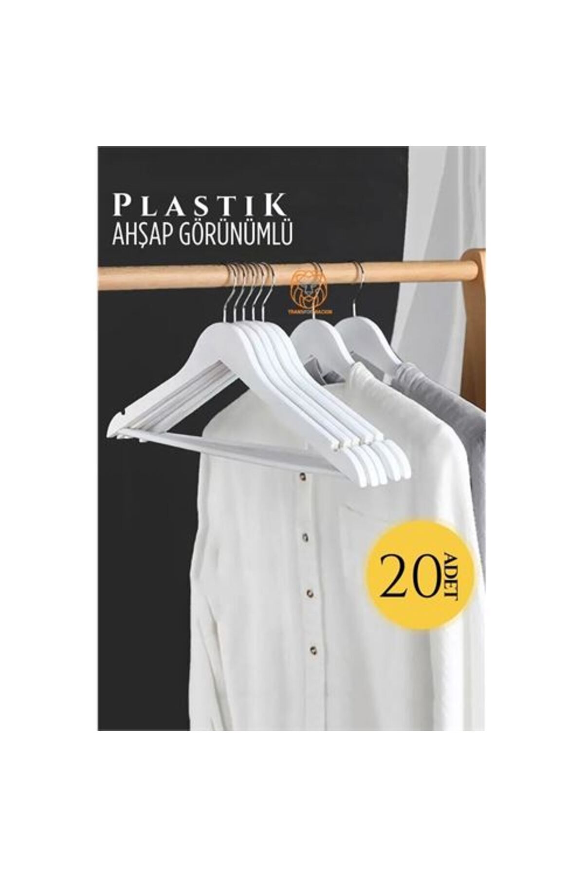 Modacar Ahşap Görünüm Plastik Aski 20 Adet Beyaz