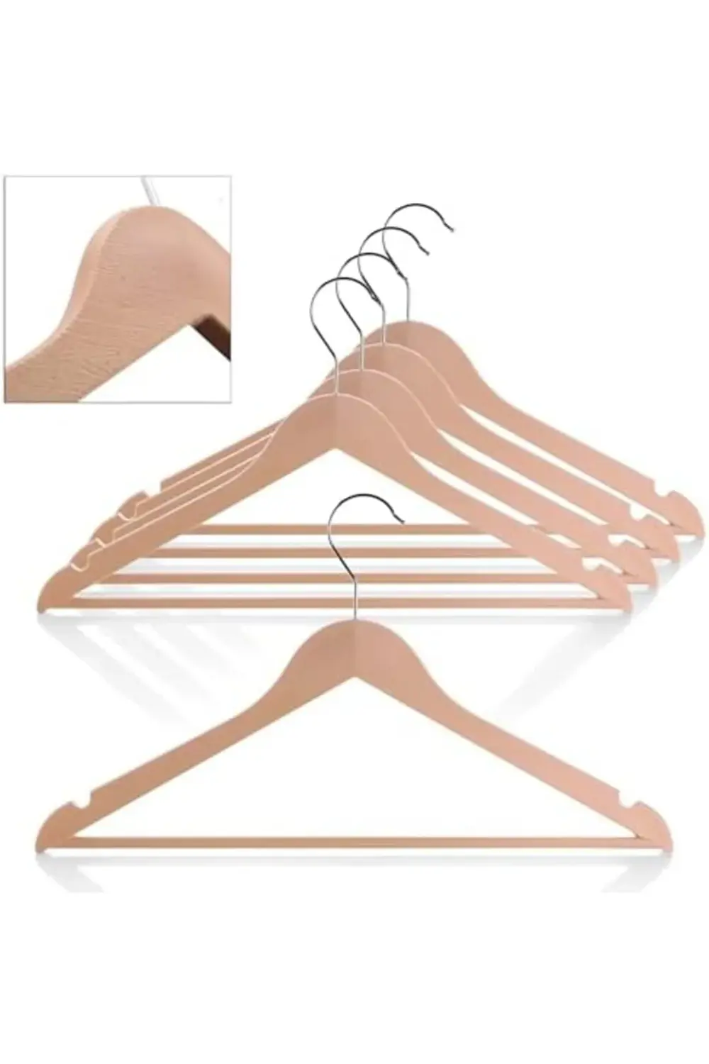 Ahşap Görünümlü Plastik Askısı (5 Adet) - Kaymaz Omuzlu, Şık ve D