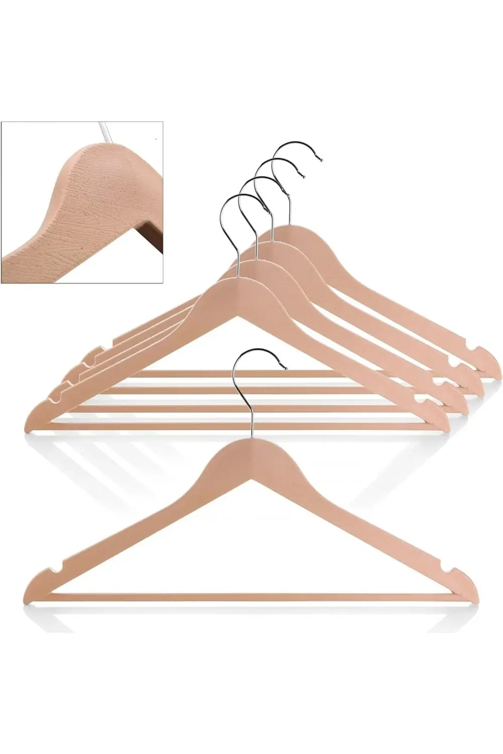 Ahşap Görünümlü Plastik Askısı (5 Adet) - Kaymaz Omuzlu, Şık ve D