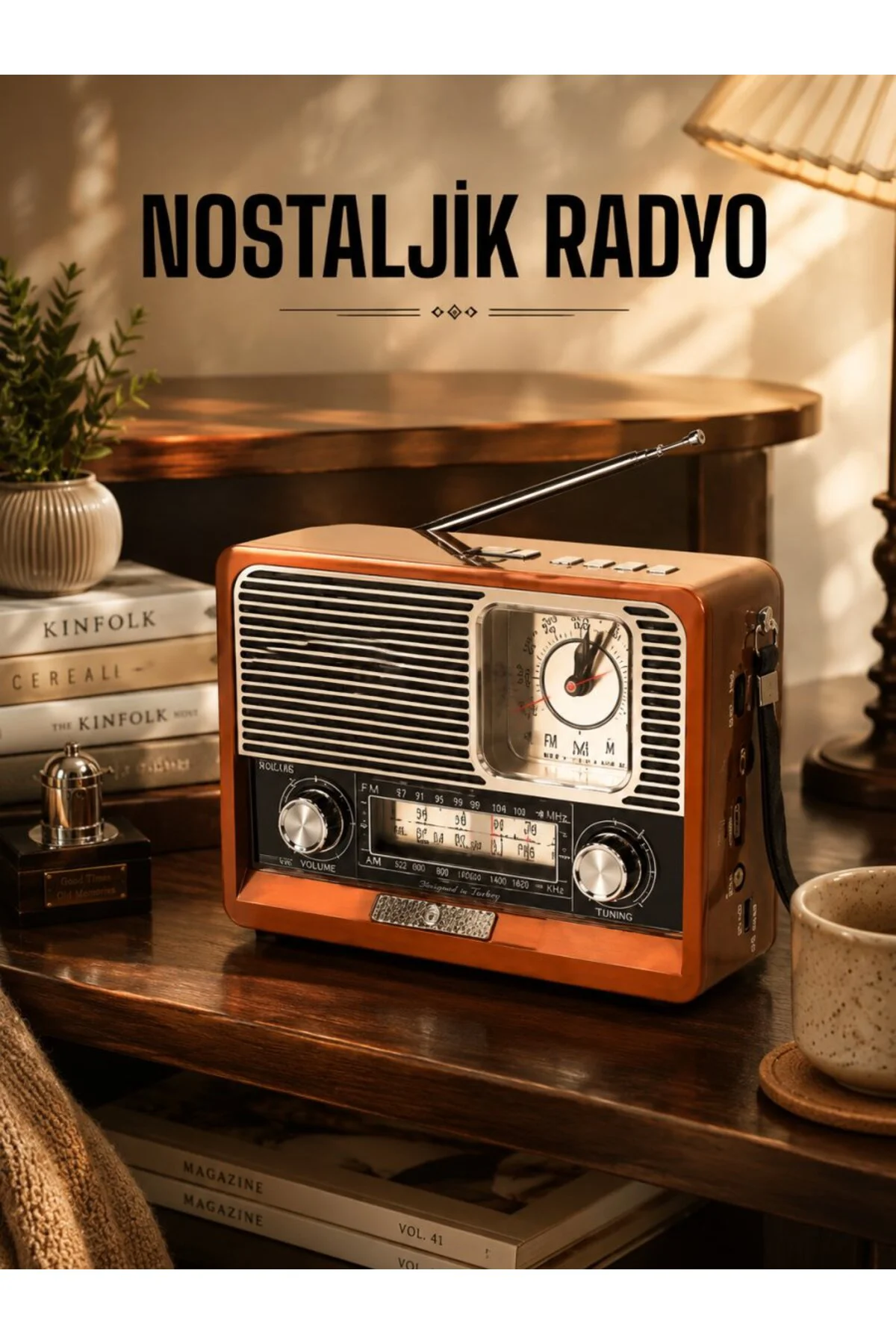 Ahşap Görünümlü Retro Bluetooth Radyo USB,AUX Ve SD Kart Girişli