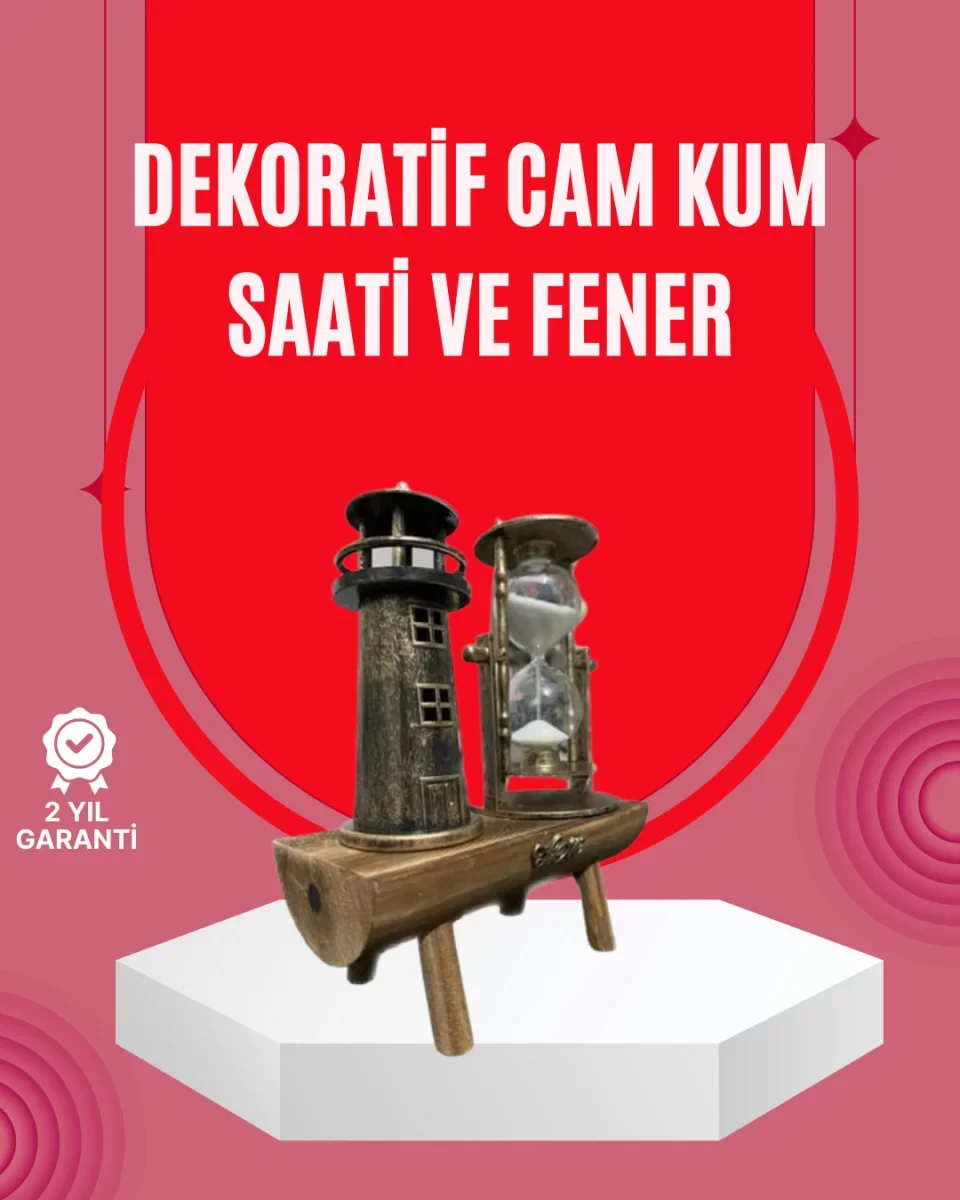 Ahşap Gövdeli Deniz Feneri Formlu Kum Saati – 15x20 cm Masa Dekoru - Lisinya