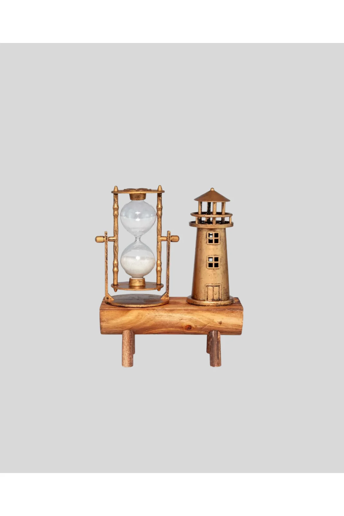 Ahşap Gövdeli Deniz Feneri Formlu Kum Saati – 15x20 cm Masa Dekor