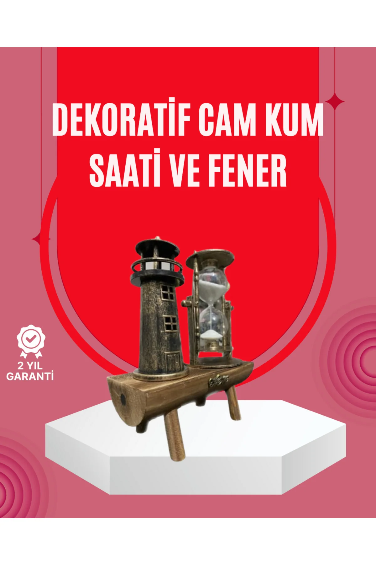 Ahşap Gövdeli Deniz Feneri Formlu Kum Saati – 15x20 cm Masa Dekor