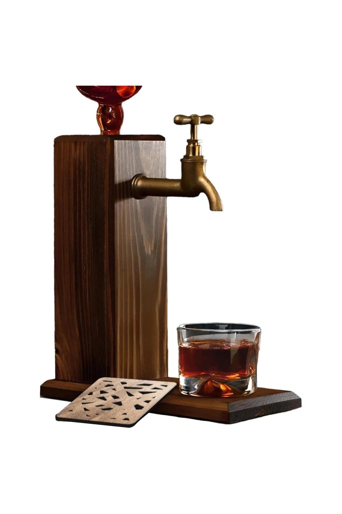 Ahşap Gövdeli Retro Musluklu İçecek Dağıtıcı | Bar Aksesuarı | Erkeklere Hediye |