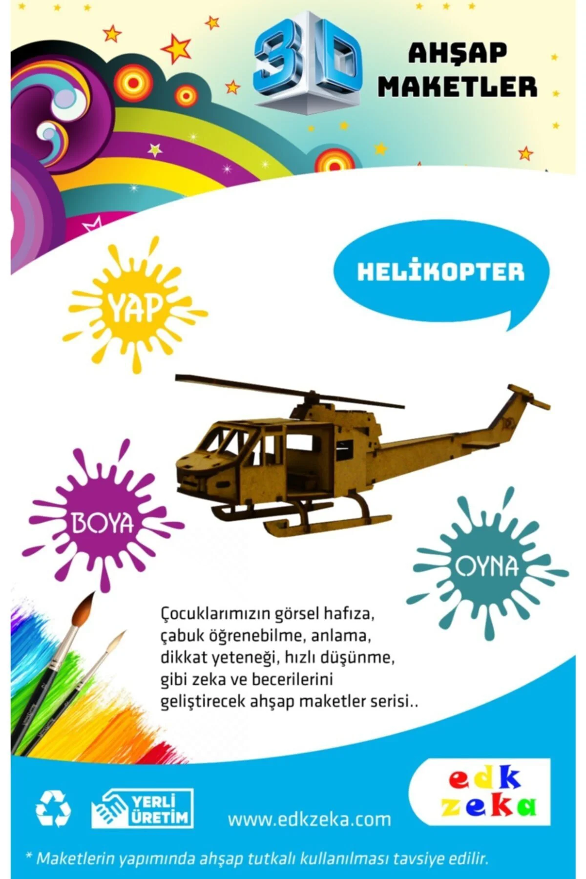 Ahşap Helikopter Maketi - (BOYA DAHİL DEĞİLDİR)