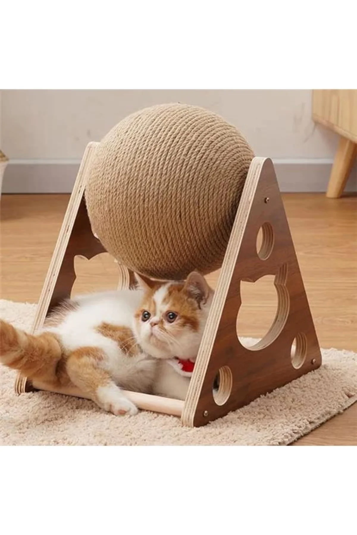 Ahşap Ipli Kedi Oyuncagi Topu Kedi Tırmalaması