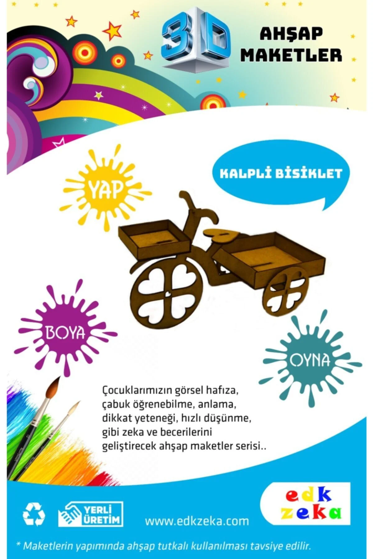 Ahşap Kalpli Bisiklet Maketi - Ahşap Boyanabilir Maket