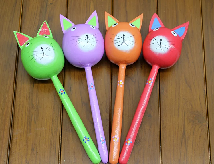 Ahşap Kedi Figürlü Marakas