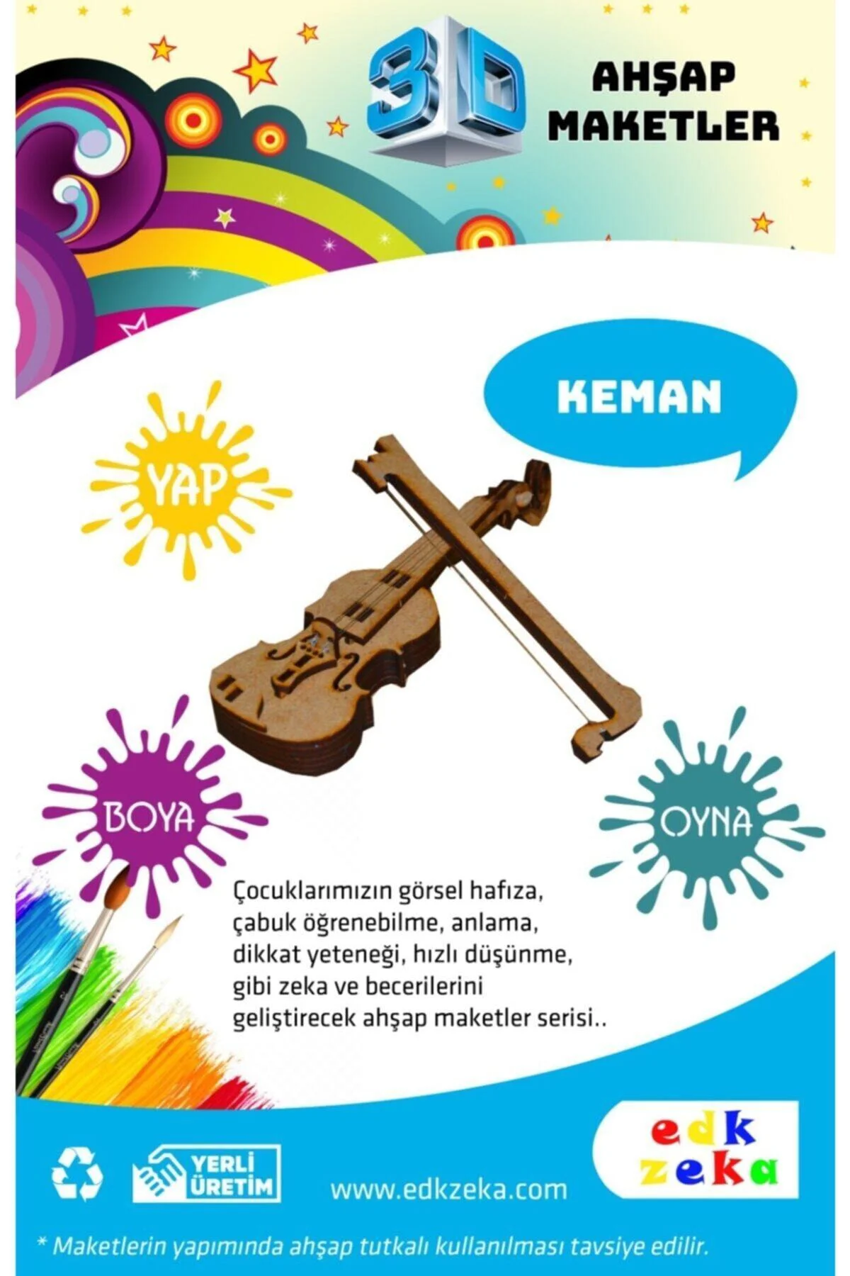 Ahşap Keman Maketi - Ahşap Boyanabilir Maket