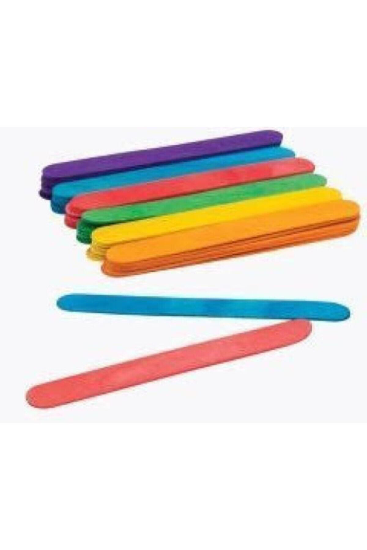 Puti Ahşap Küçük Dil-Dondurma-Abeslang Çubuğu Renkli 50Li