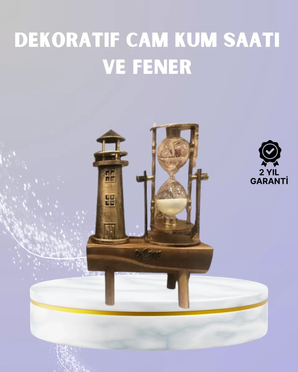 Ahşap Kum Saati ve Deniz Feneri Figürü Bir Arada – Ev &amp; Ofis Dekorasyonu - Lisinya