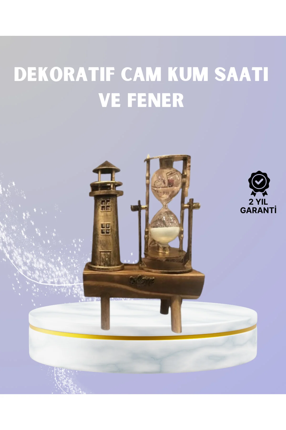 Ahşap Kum Saati ve Deniz Feneri Figürü Bir Arada – Ev & Ofis Deko