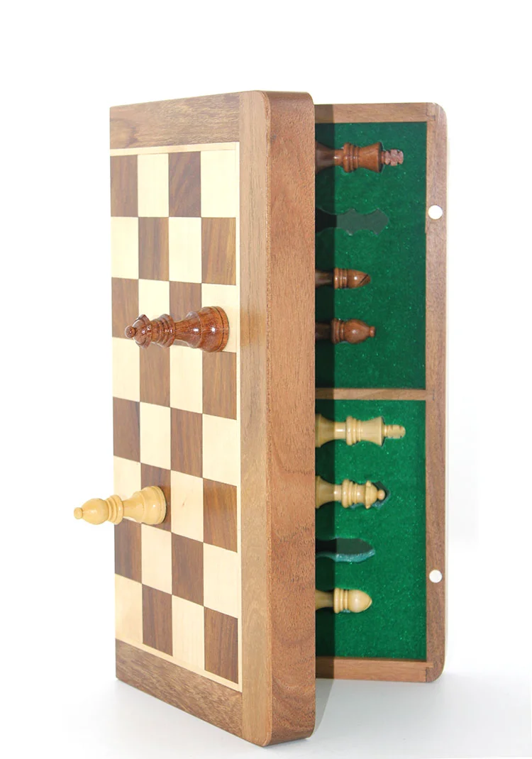 Ahşap Kutulu Katlanabilir Satranç Seti 35 cm Mıknatıs Taşlı