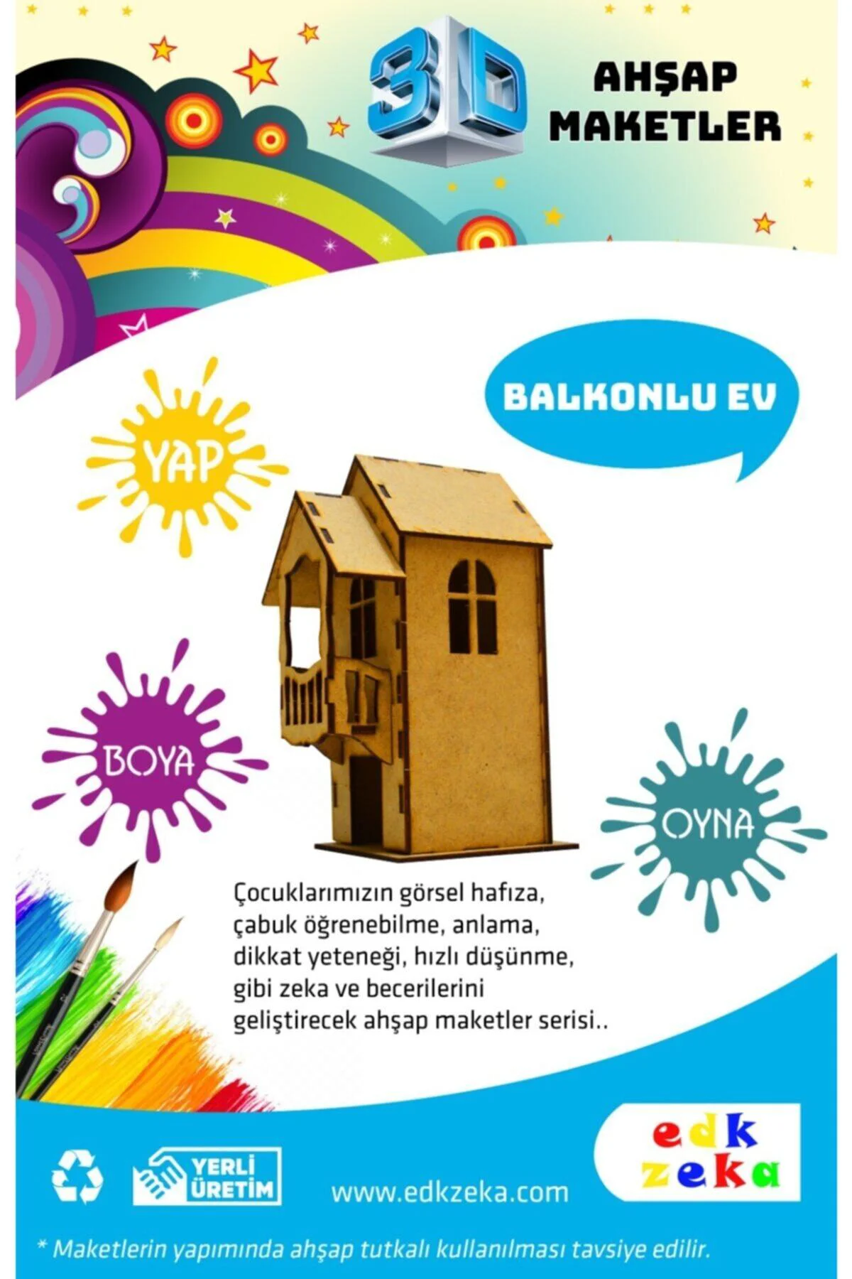 Ahşap Maket Balkonlu Ev ve Boya,Fırça