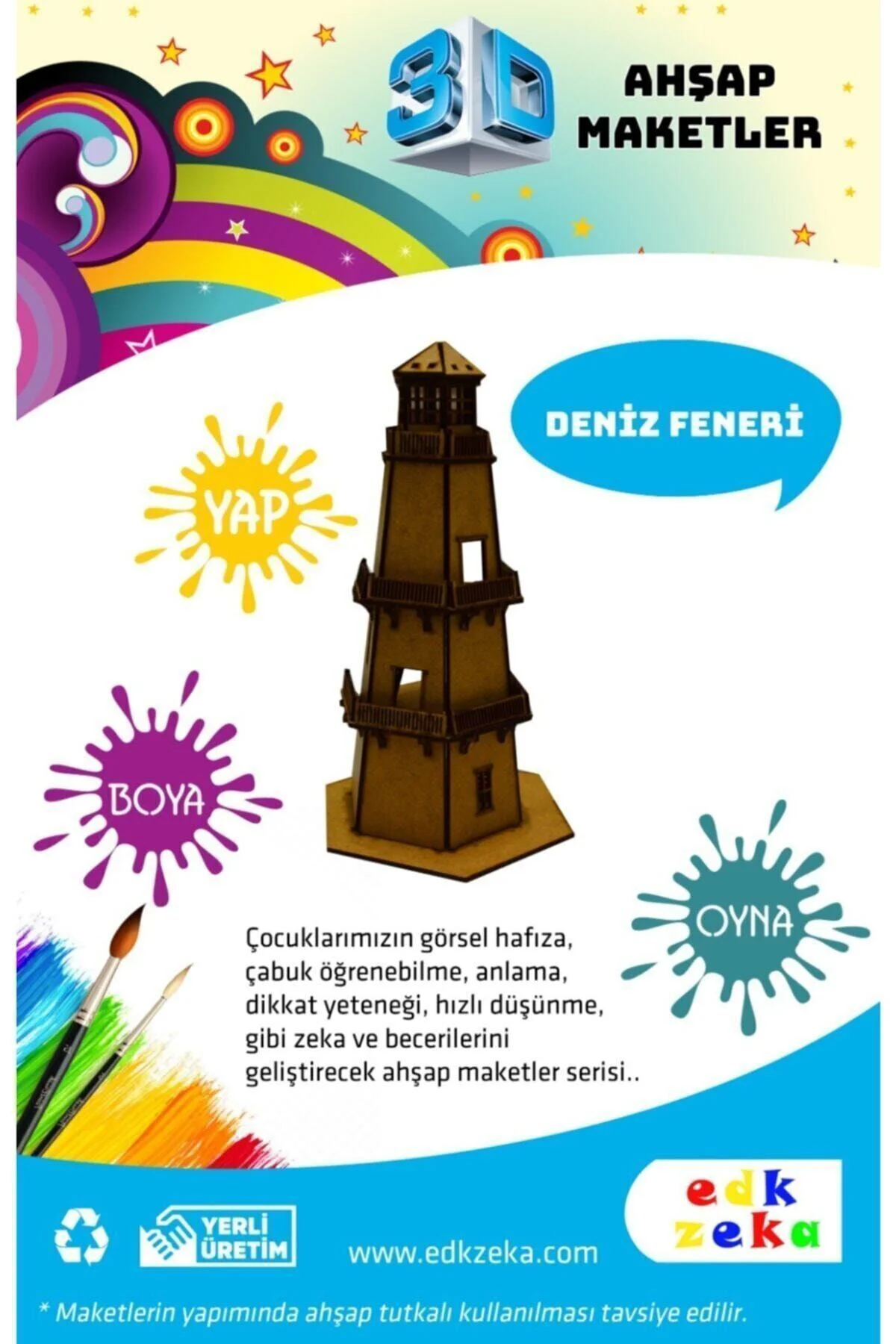 Ahşap Maket Deniz Feneri ve Boya,Fırça