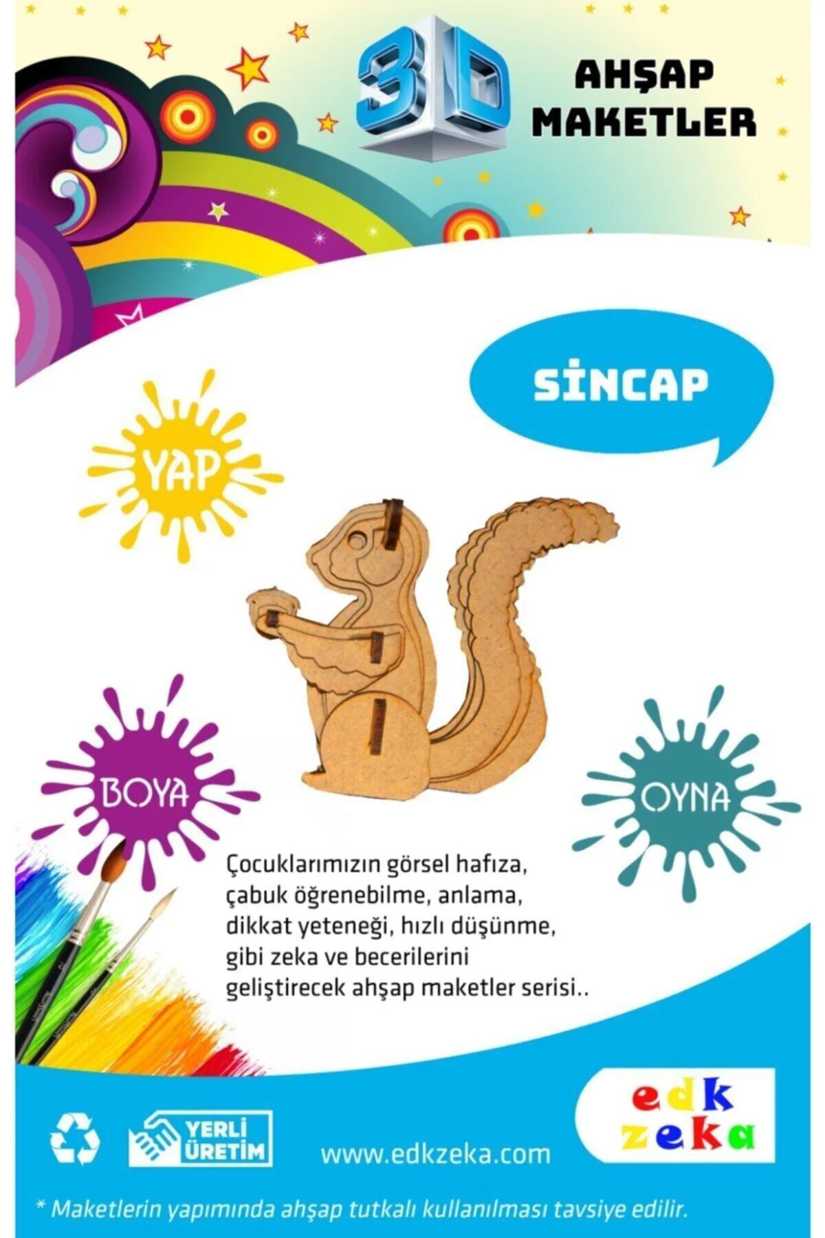 Ahşap Maket Sincap ve Boya,Fırça