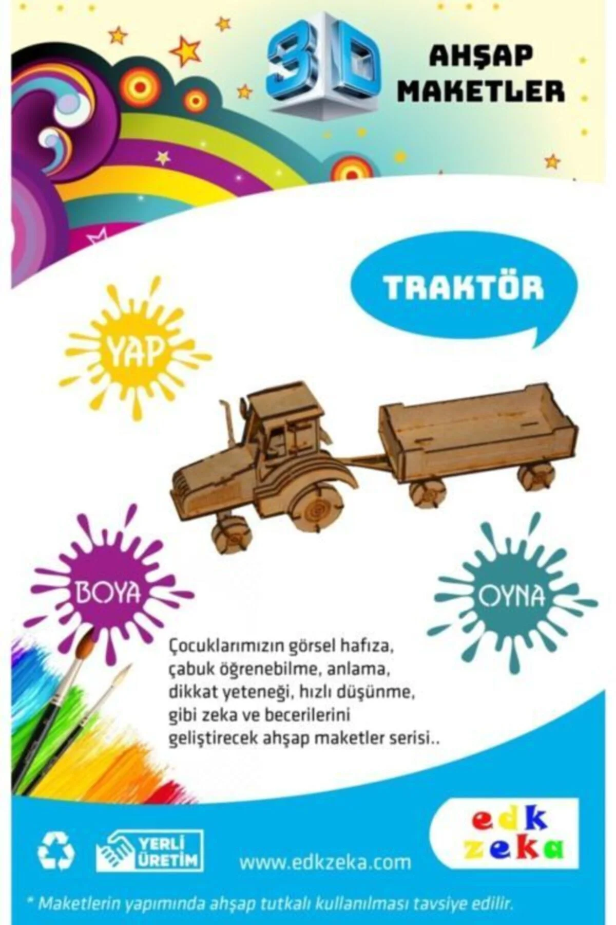 Ahşap Maket Traktör Ve Römork (BOYA DAHİL DEĞİLDİR)