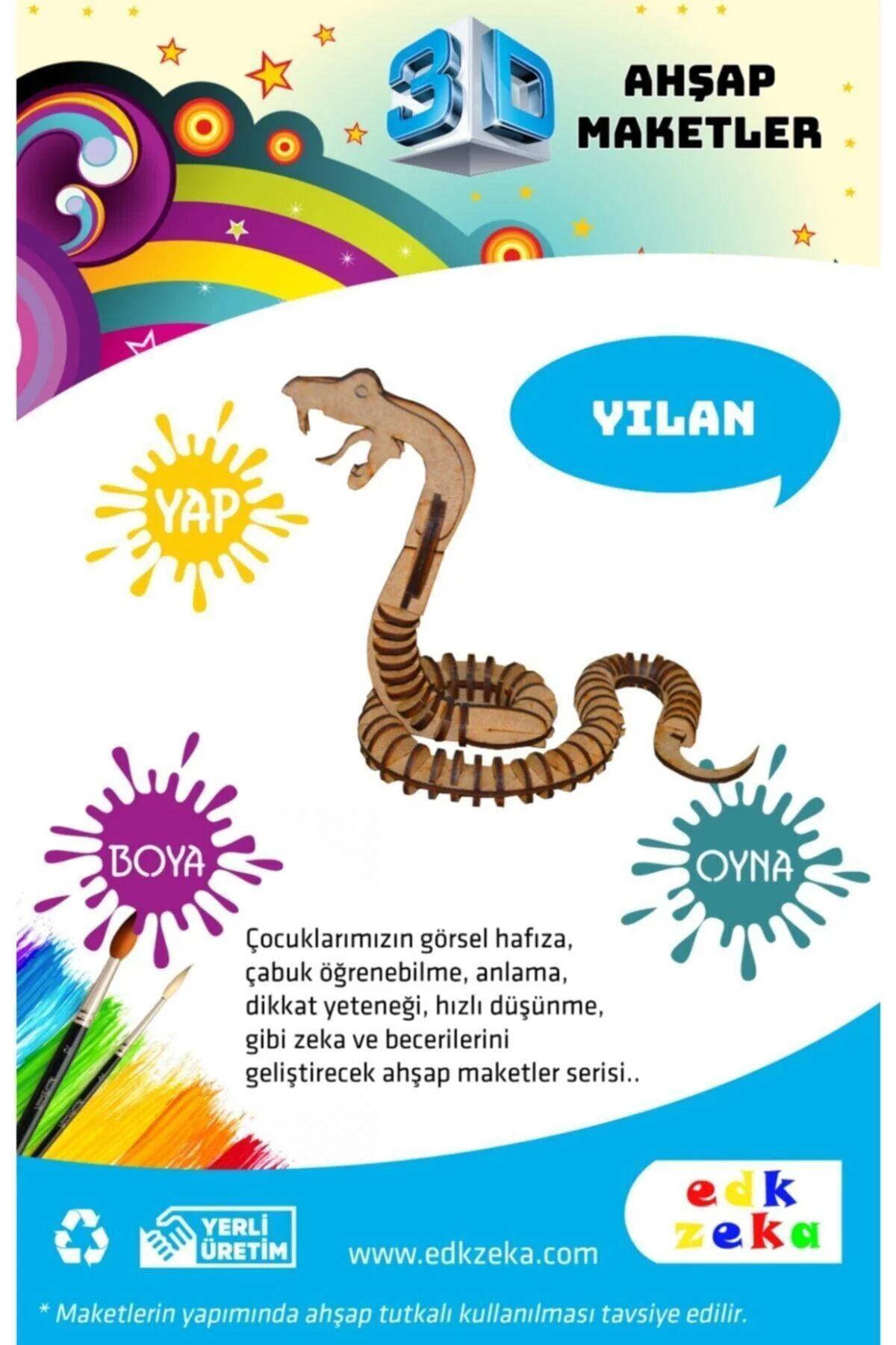 Ahşap Maket Yılan ve Boya,Fırça