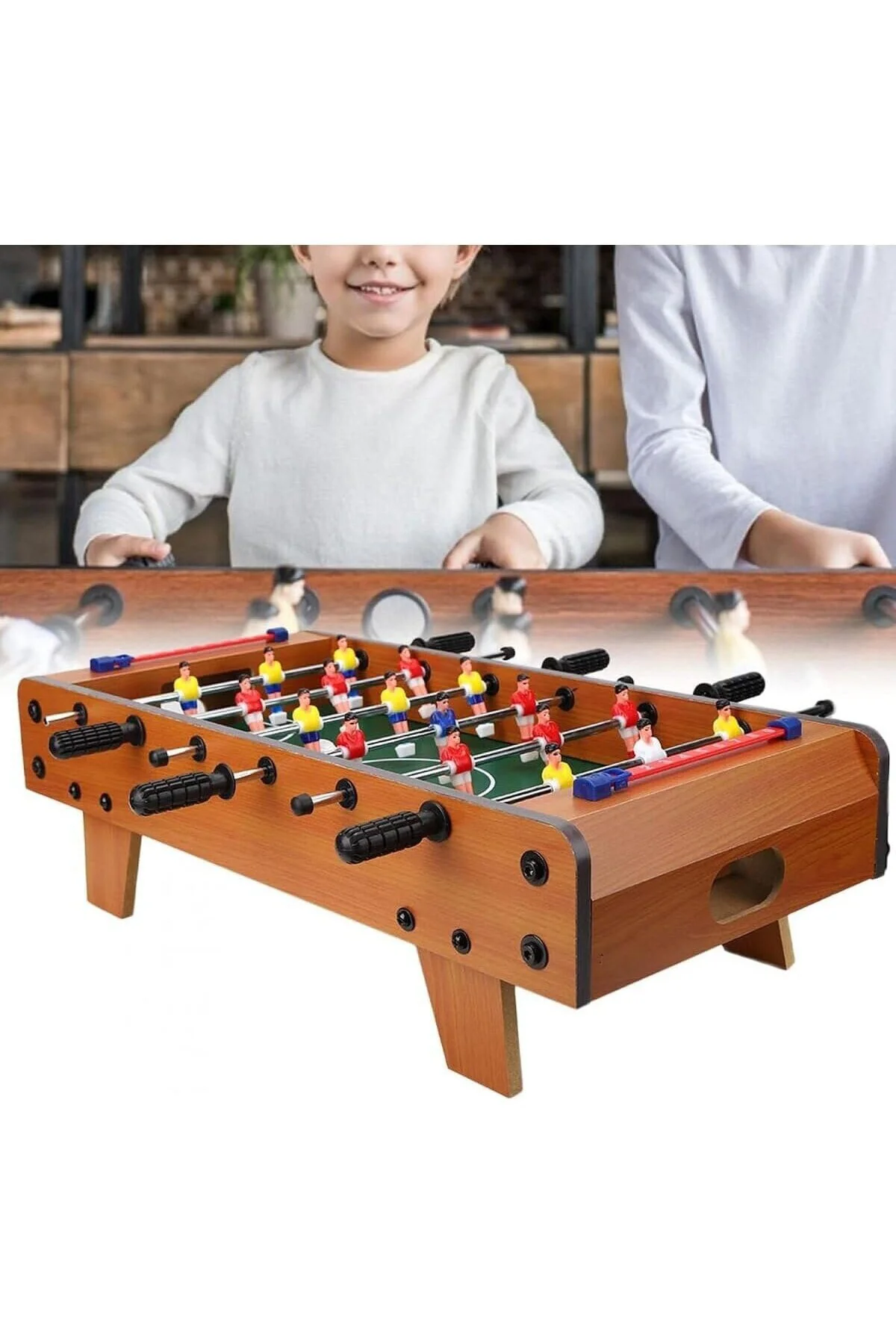 Ahşap Masa Maçı Langırt Oyunu, 18 Oyuncu, 2 Top, 70 cm, Çok Renkl