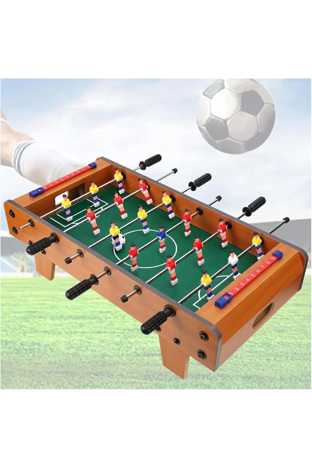 Ahşap Masa Maçı Langırt Oyunu, 18 Oyuncu, 2 Top, 70 cm, Çok Renkl