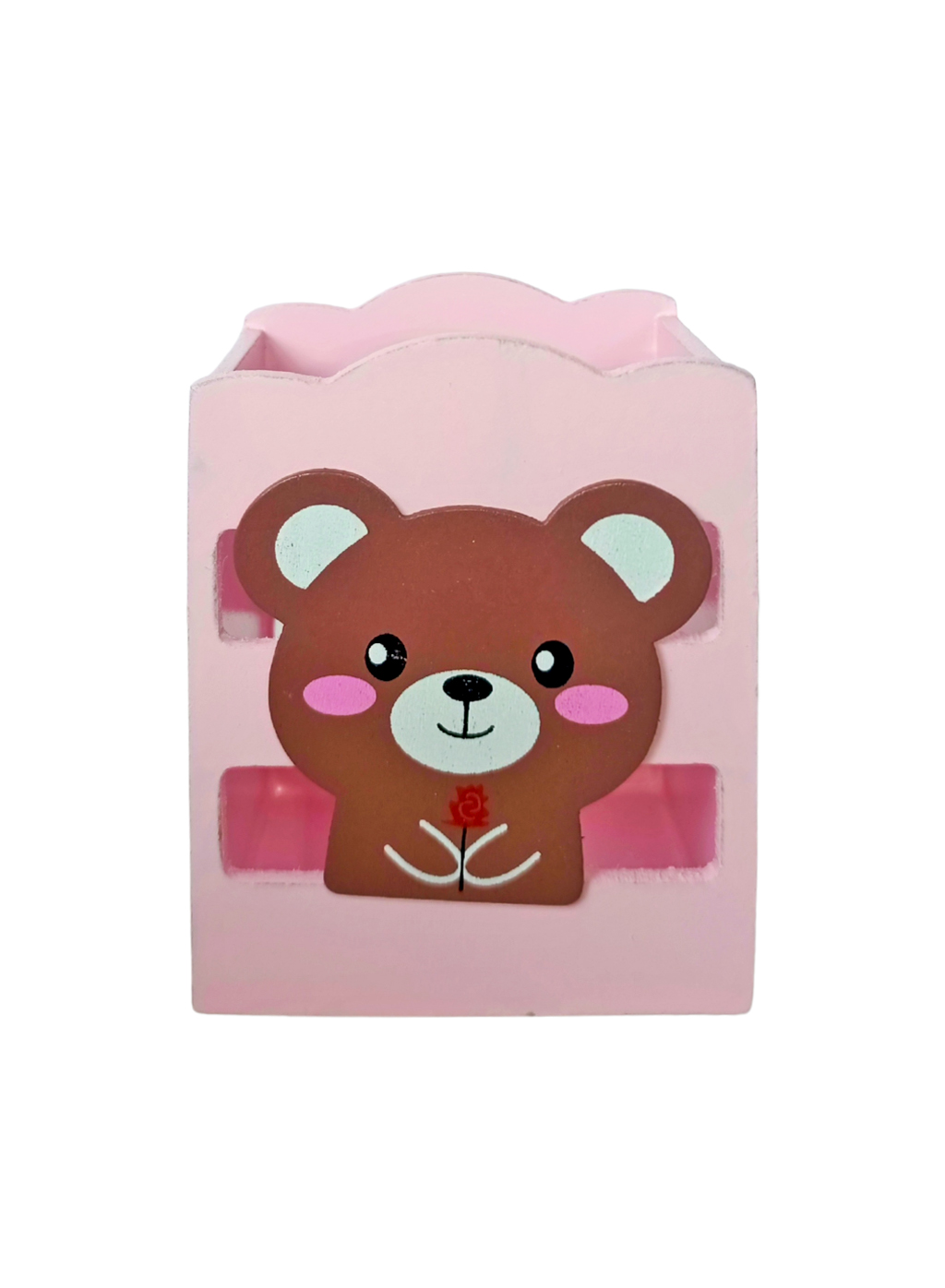 Ahşap Masaüstü Kalemlik Sevimli Ayı Pembe - 1 Adet