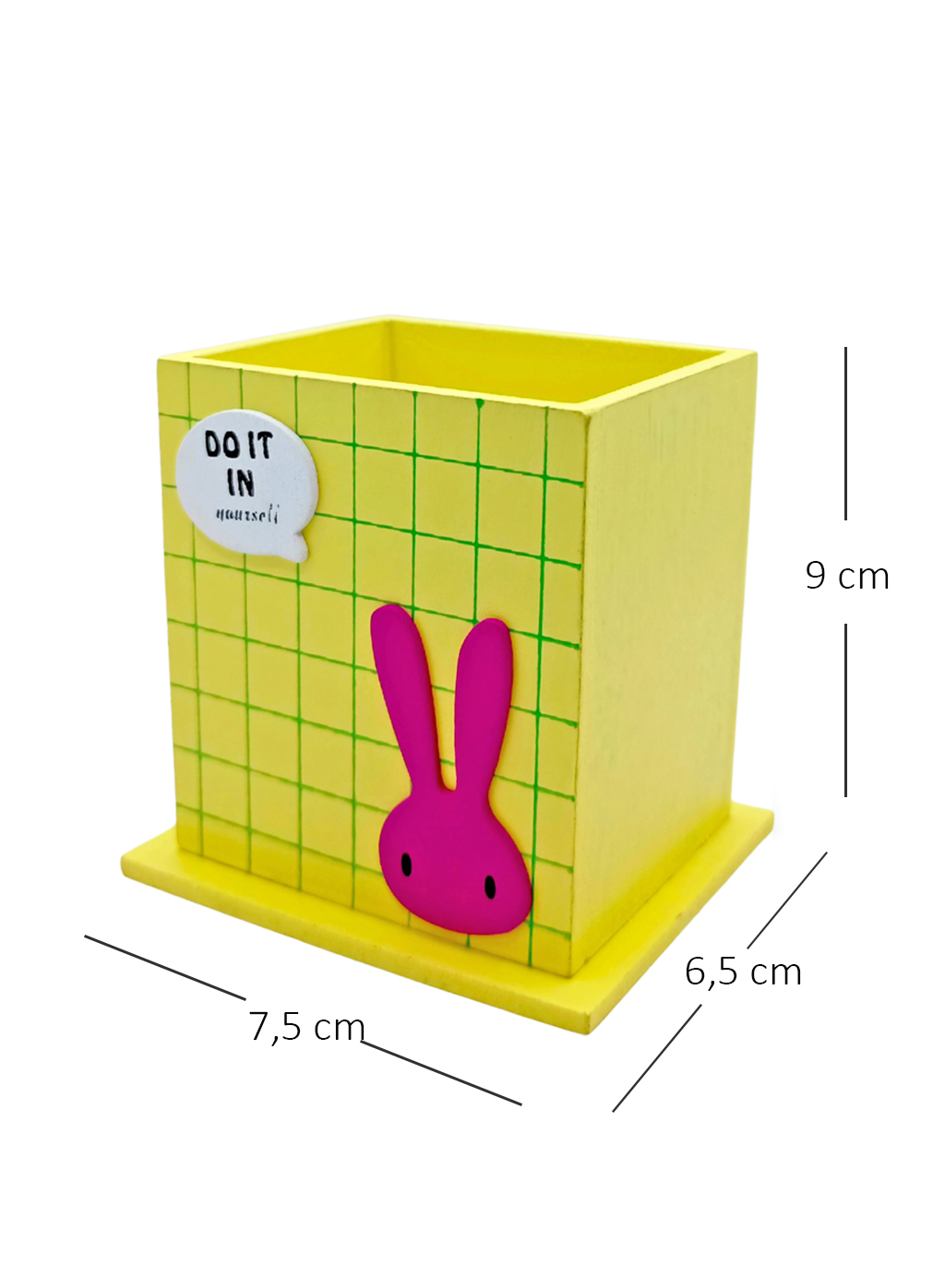 Limmy Ahşap Masaüstü Kalemlik Sevimli Tavşan Desenli Sarı- 1 Adet