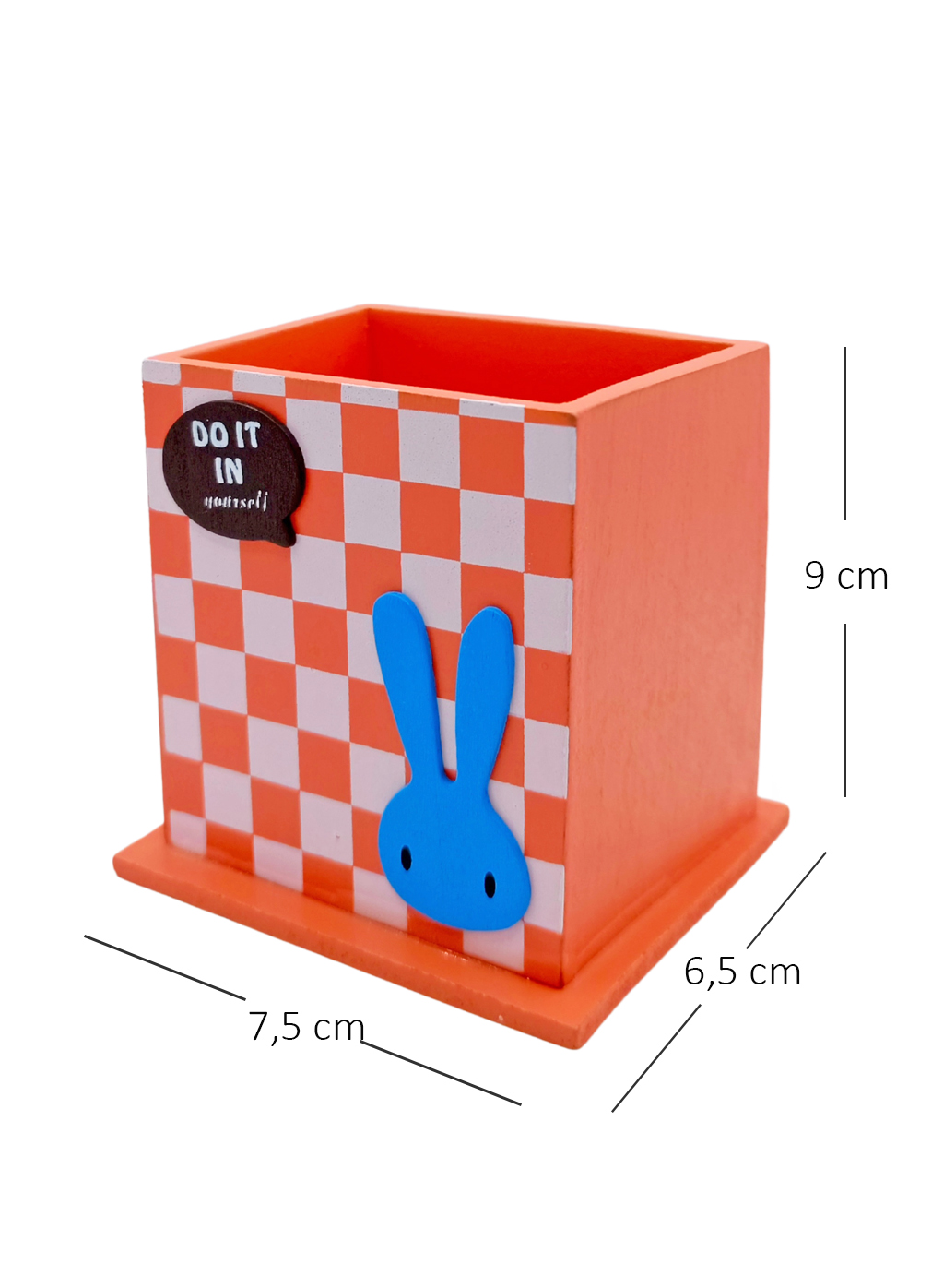 Ahşap Masaüstü Kalemlik Sevimli Tavşan Turuncu - 1 Adet