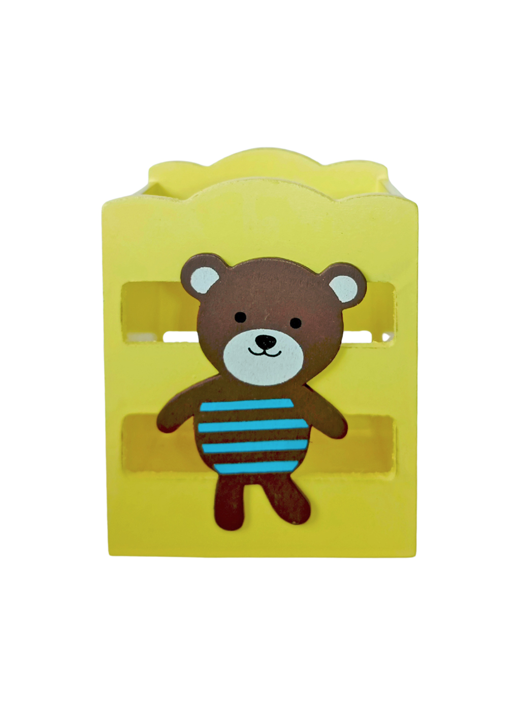 Ahşap Masaüstü Kalemlik Sevimli Ayıcık Çizgili Sarı- 1 Adet