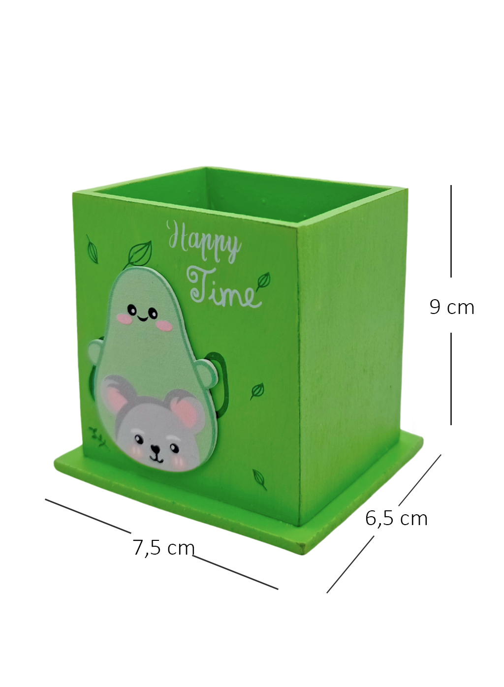 Ahşap Masaüstü Kalemlik Sevimli Avakado Koala Desenli Yeşil - 1 A