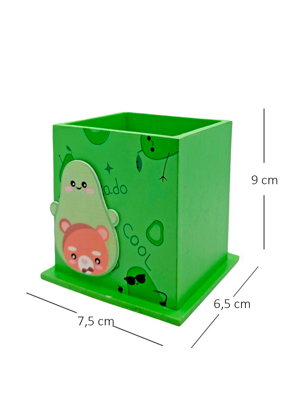 Ahşap Masaüstü Kalemlik Sevimli Avakado Ayıcık Cool Desenli Yeşil