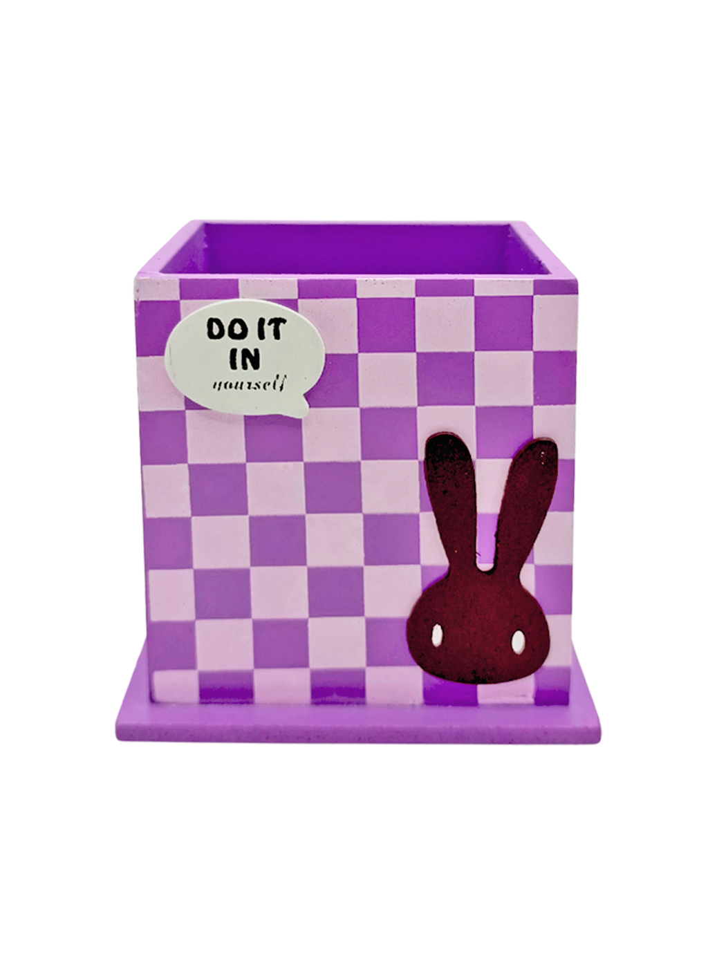 Ahşap Masaüstü Kalemlik Sevimli Tavşan Desenli Mor - 1 Adet