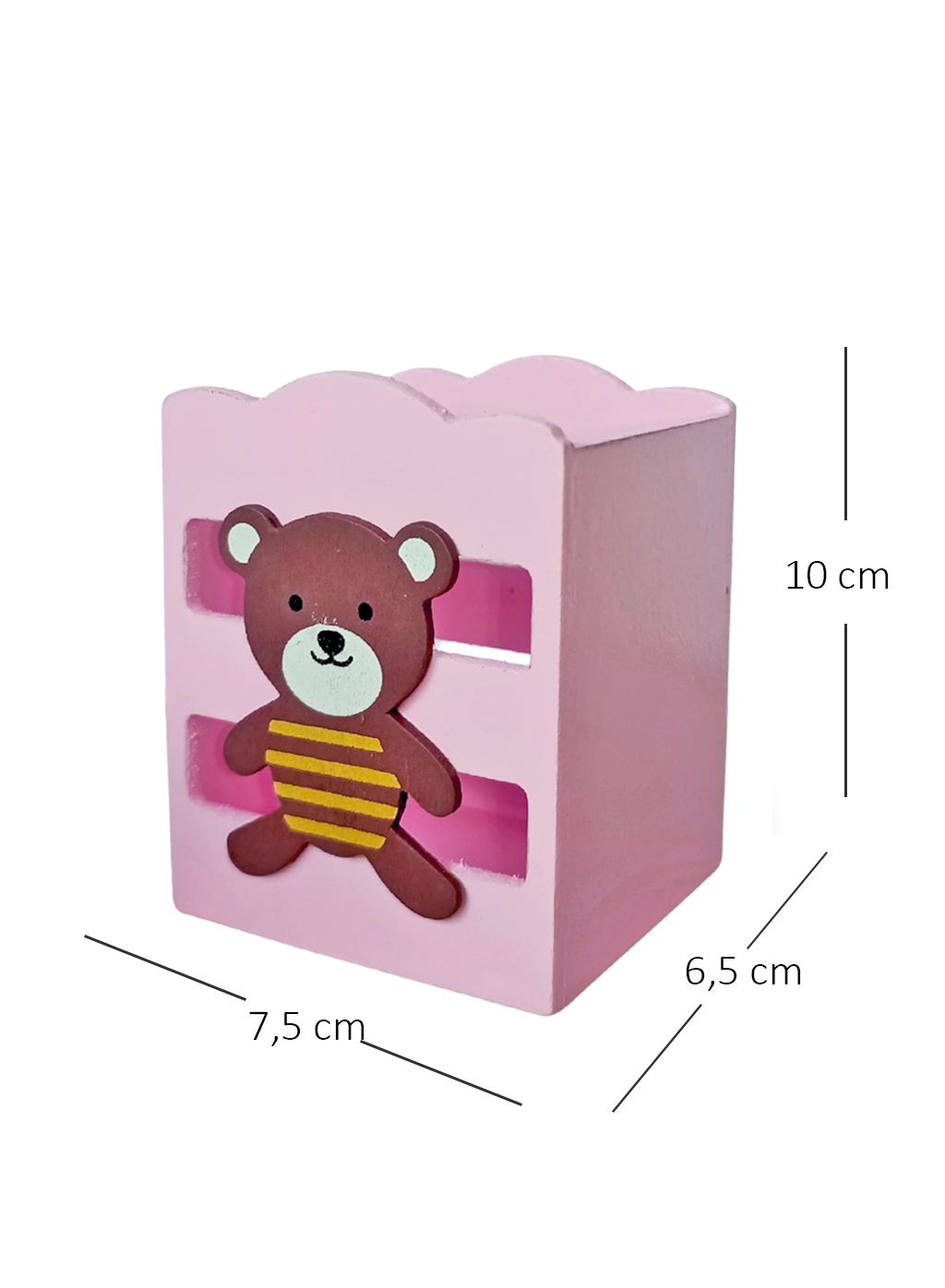 Limmy Ahşap Masaüstü Kalemlik Sevimli Ayıcık Çizgili Pembe - 1 Adet