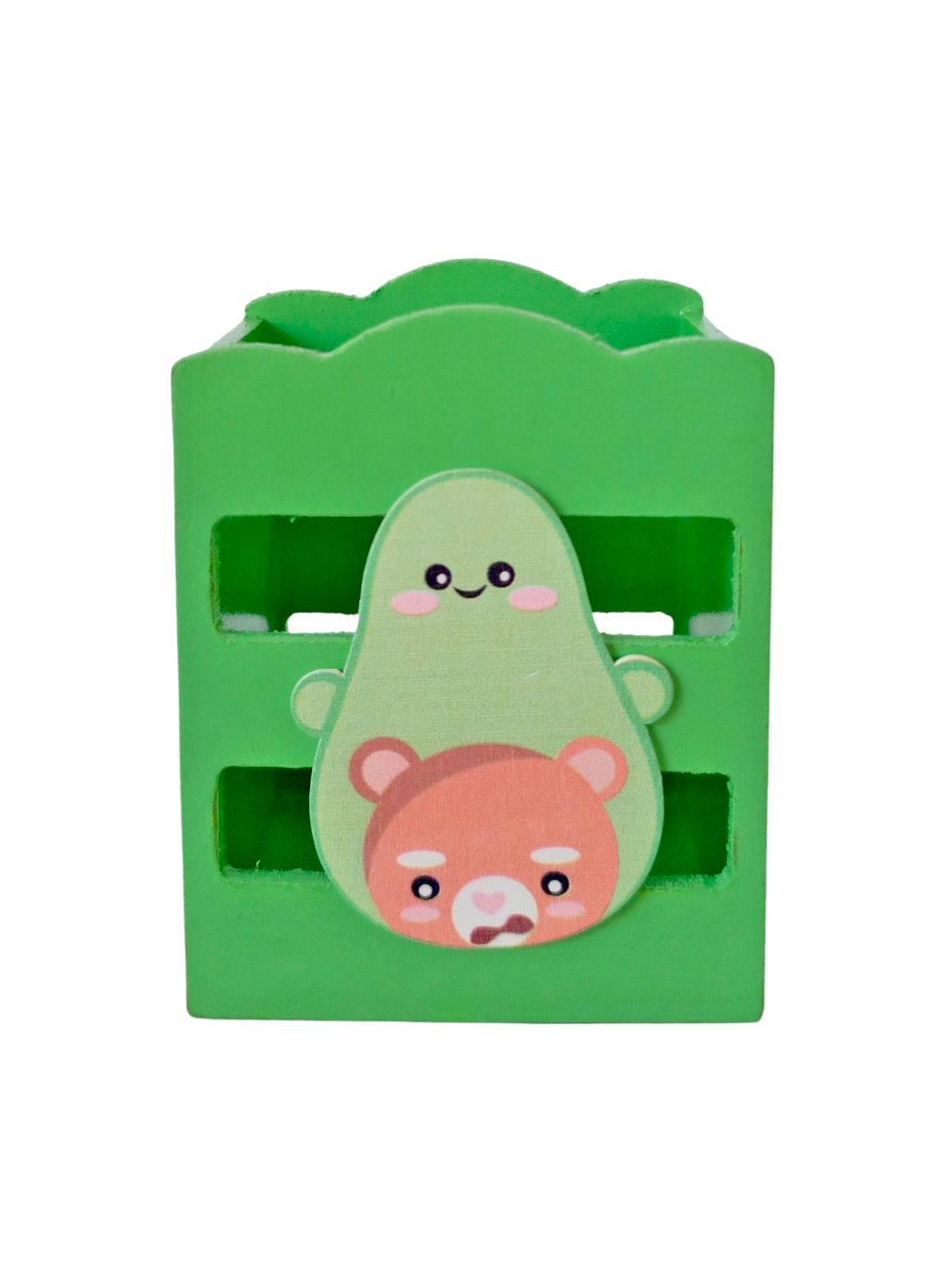 Ahşap Masaüstü Kalemlik Sevimli Avakado Ayı Yeşil- 1 Adet